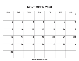 november 2020 calendar