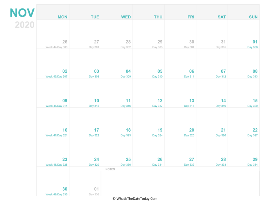 november 2020 Editable Calendar