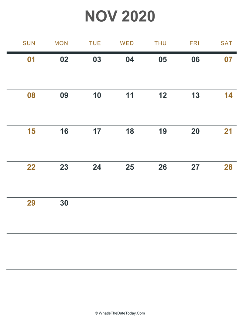 november 2020 printable calendar (portrait layout)
