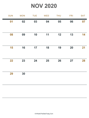 november 2020 printable calendar