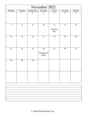 november 2022 calendar editable with notes