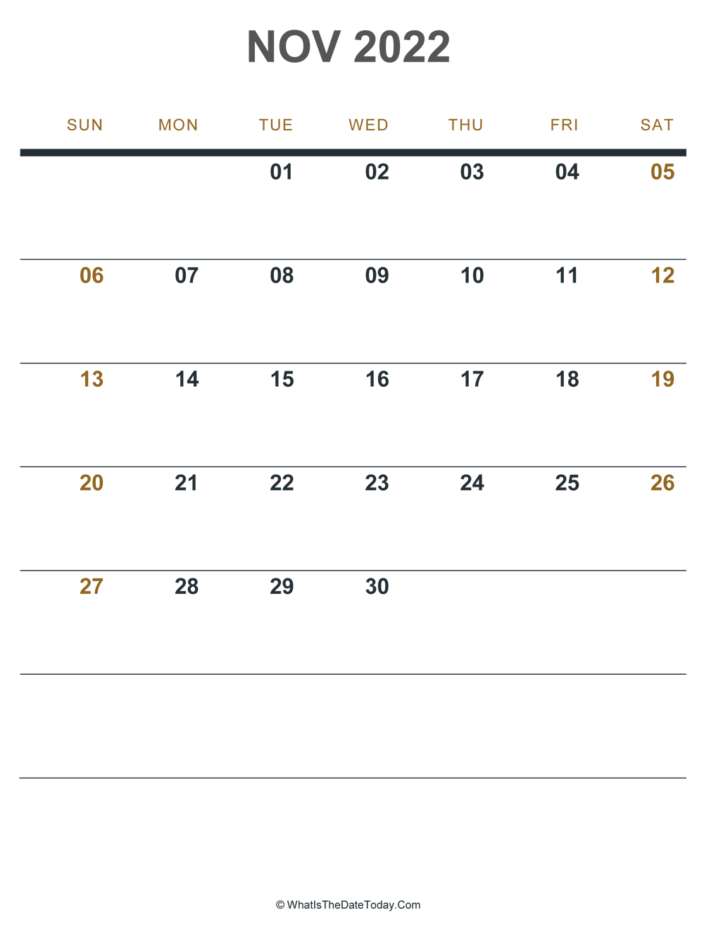 november 2022 printable calendar (portrait layout)