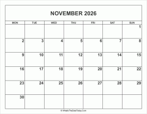 november 2026 calendar