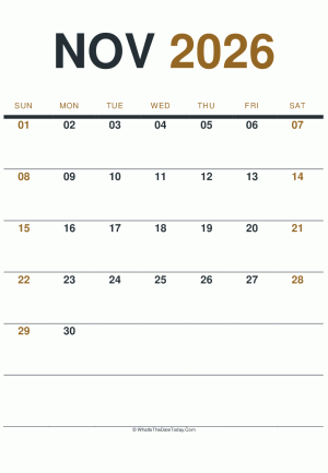 november 2026 printable calendar