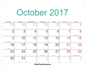 october 2017 calendar printable with holidays