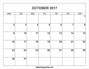 october 2017 calendar