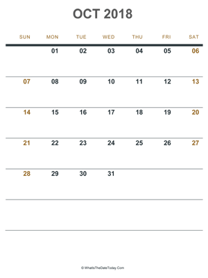 october 2018 printable calendar