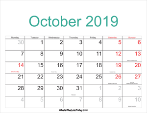 october 2019 calendar printable with holidays