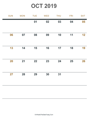 october 2019 printable calendar