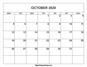 october 2020 calendar