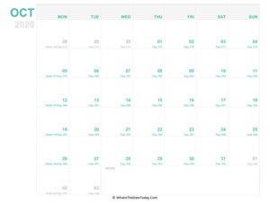 october 2020 editable calendar