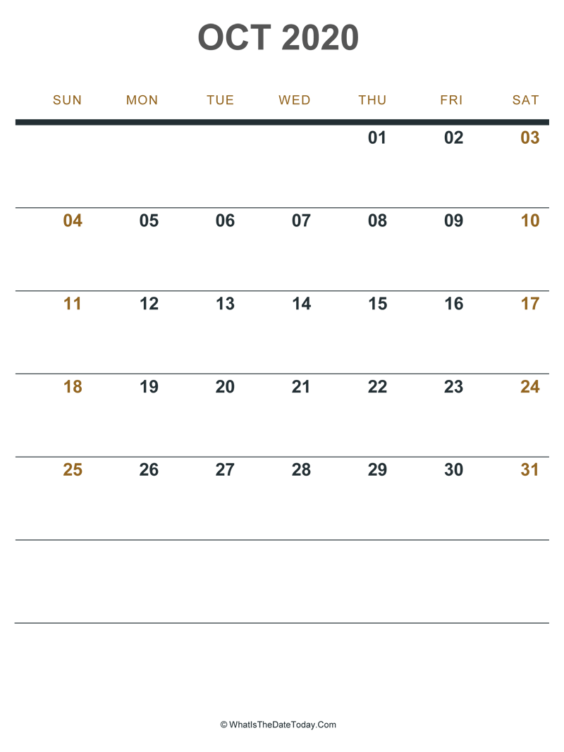 october 2020 printable calendar (portrait layout)