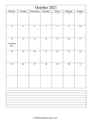october 2021 calendar editable with notes (vertical)