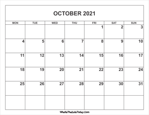 october 2021 calendar
