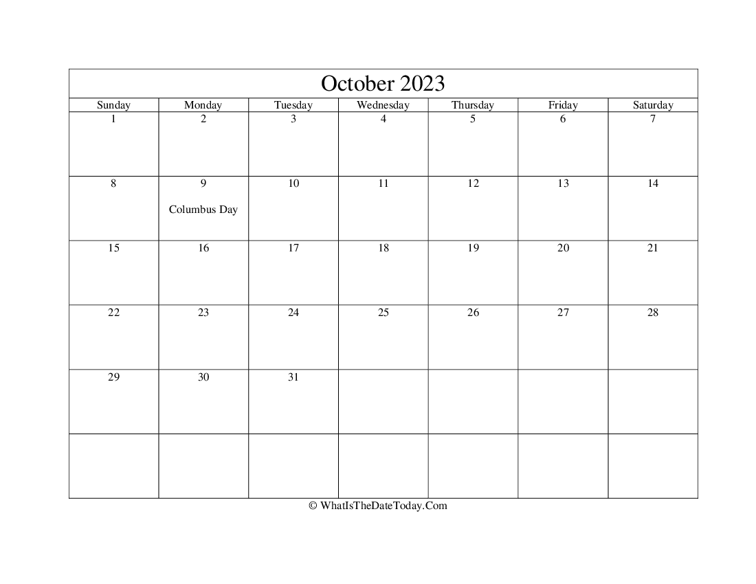 october 2023 Editable Calendar