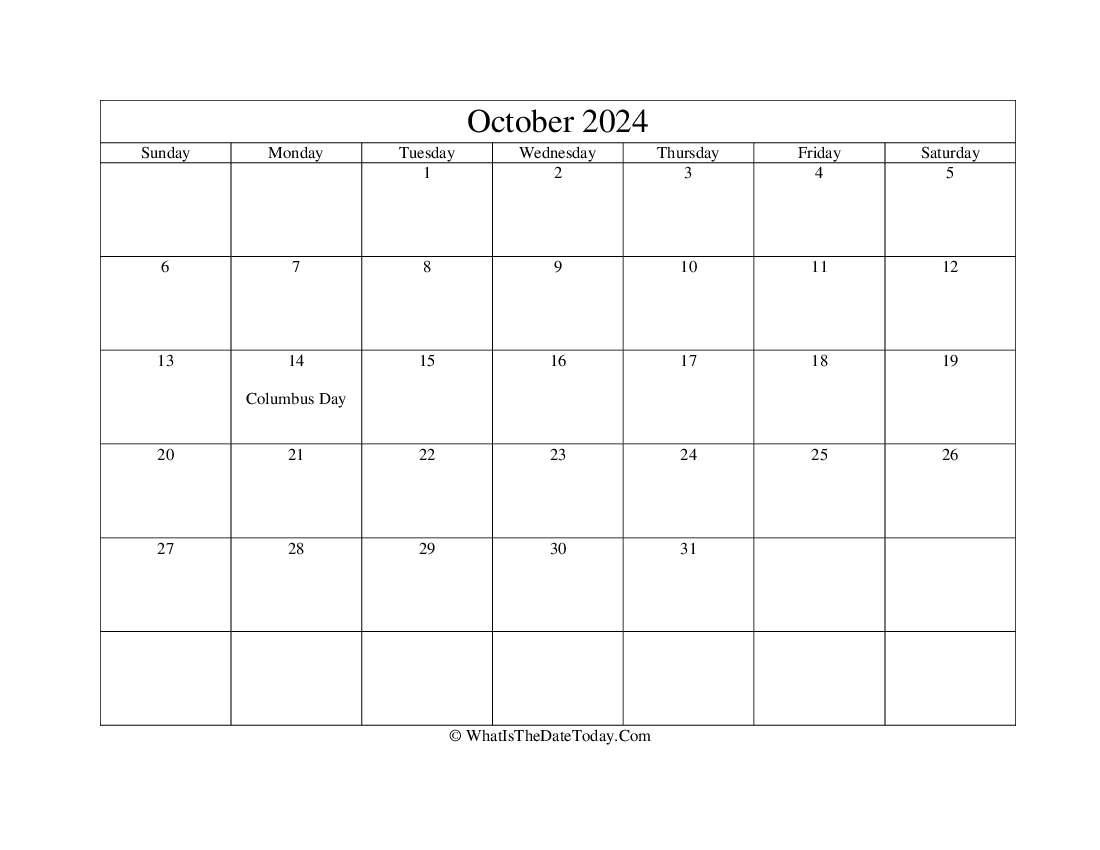 october 2024 Editable Calendar