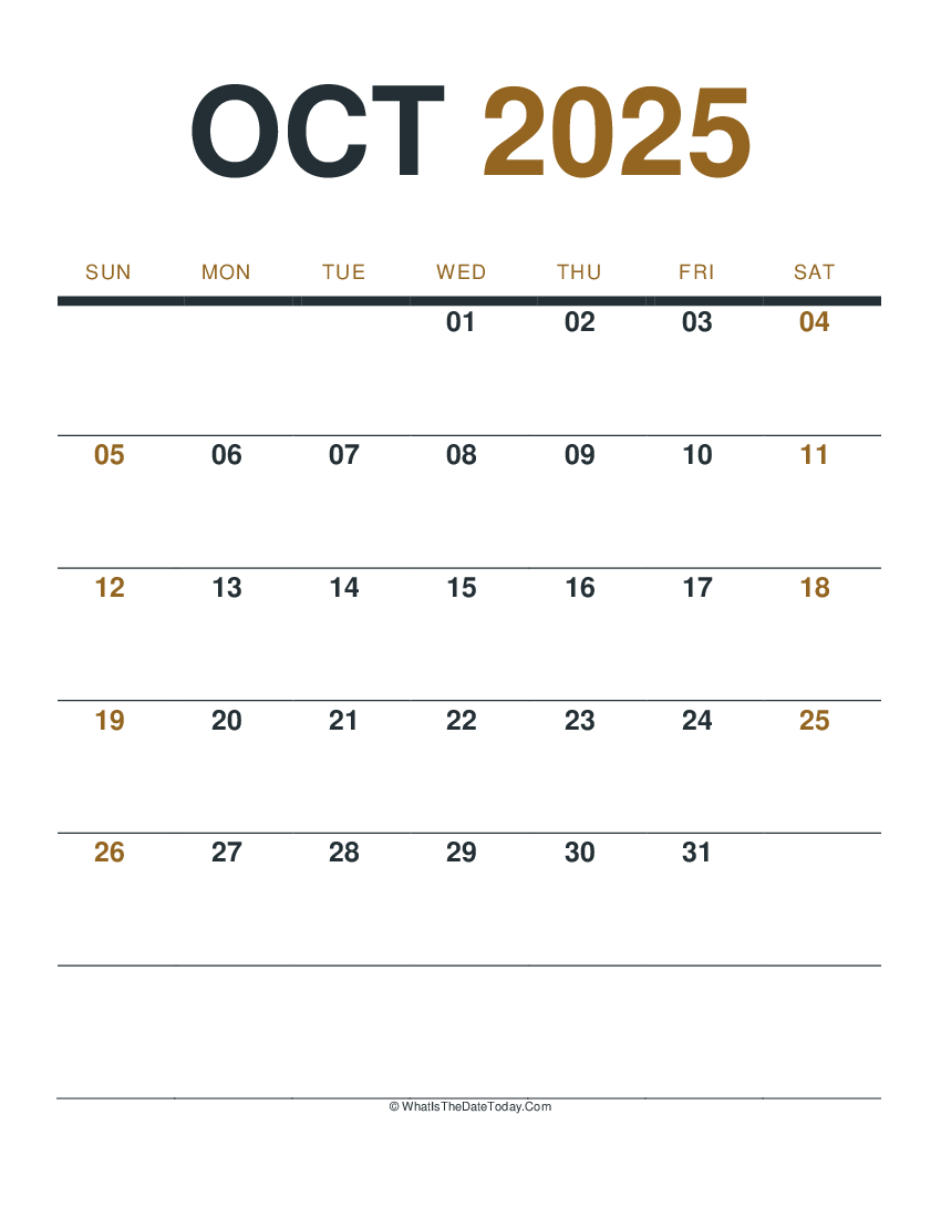 october 2025 printable calendar (portrait layout)