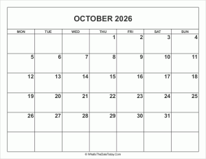 october 2026 calendar