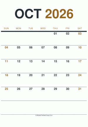october 2026 printable calendar