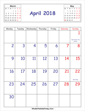 printable 2018 calendar april (vertical)