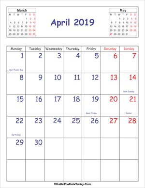 printable 2019 calendar april (vertical)