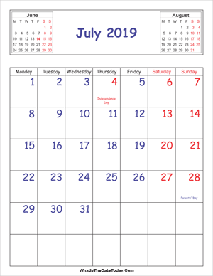 printable 2019 calendar july