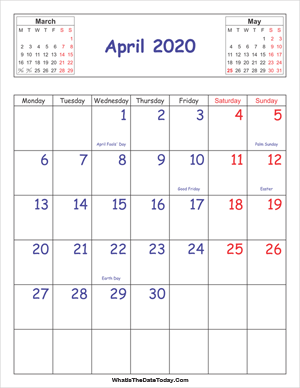 printable 2020 calendar april (vertical)