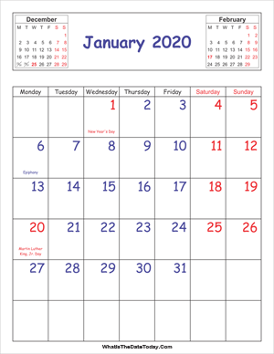 printable 2020 calendar january