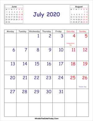 printable 2020 calendar july