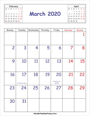 printable 2020 calendar march