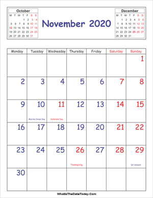printable 2020 calendar november