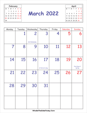 printable 2022 calendar march