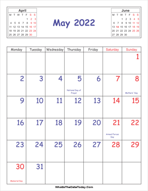 printable 2022 calendar may