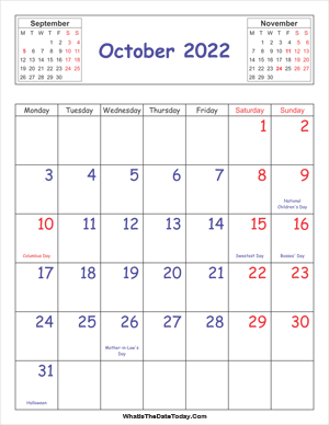 printable 2022 calendar october