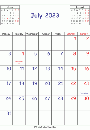 printable 2023 calendar july