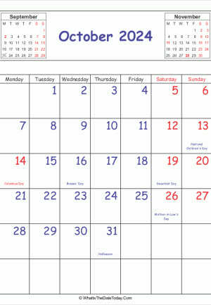printable 2024 calendar october
