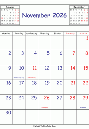 printable 2026 calendar november