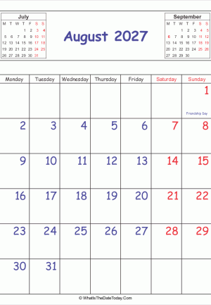 printable 2027 calendar august (vertical)