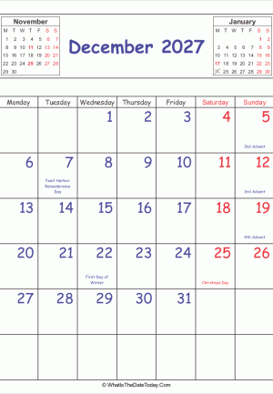 printable 2027 calendar december
