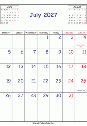printable 2027 calendar july