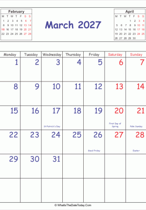 printable 2027 calendar march