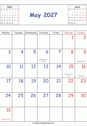 printable 2027 calendar may