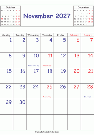 printable 2027 calendar november