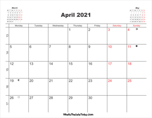 printable calendar april 2021