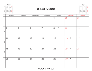 printable calendar april 2022