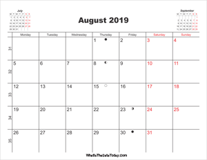 printable calendar august 2019