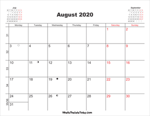 printable calendar august 2020