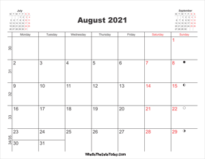 printable calendar august 2021