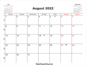 printable calendar august 2022