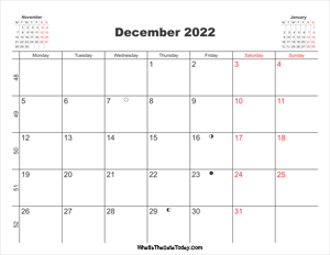 printable calendar december 2022